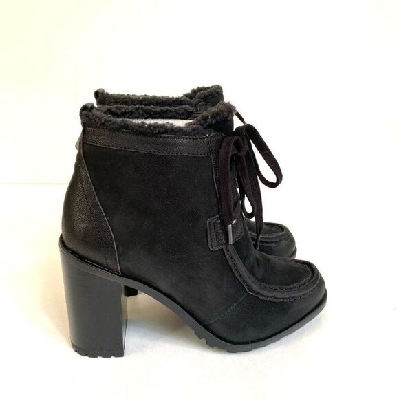 Sam Edelman Madge Sherpa Lined Suede Lace Up Lug Sole Booties 7 Black - Picture 3 of 10